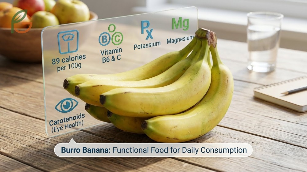 Burro banana nutrition facts highlight 110 calories per fruit along with essential vitamin B6 and vitamin C.