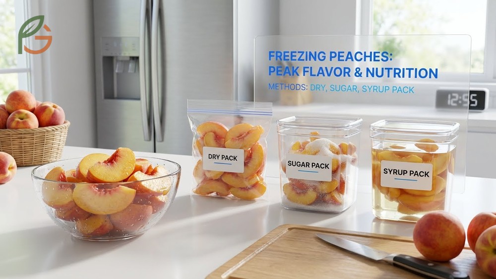 How to freeze peaches overview covering dry and sugar pack methods stored at zero degrees Fahrenheit for best quality.