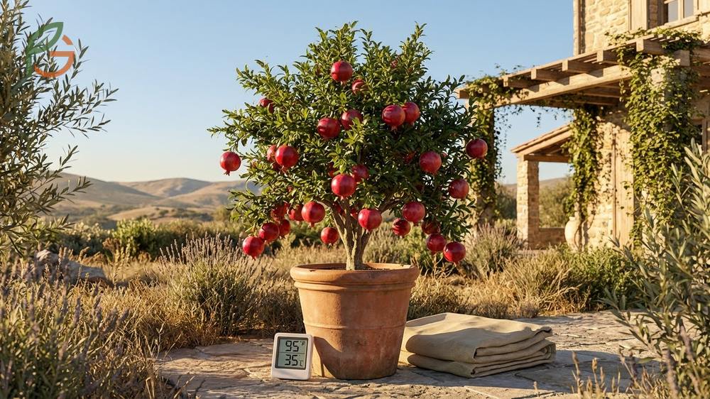 Wonderful pomegranate tree thrives in USDA zones 8 to 11 and requires 150 to 200 chill hours below 45 degrees for fruit set.