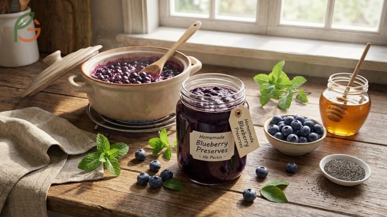 How to make blueberry preserves without pectin using fresh berries and lemon juice cooked to a thick spreadable consistency in 30 minutes.