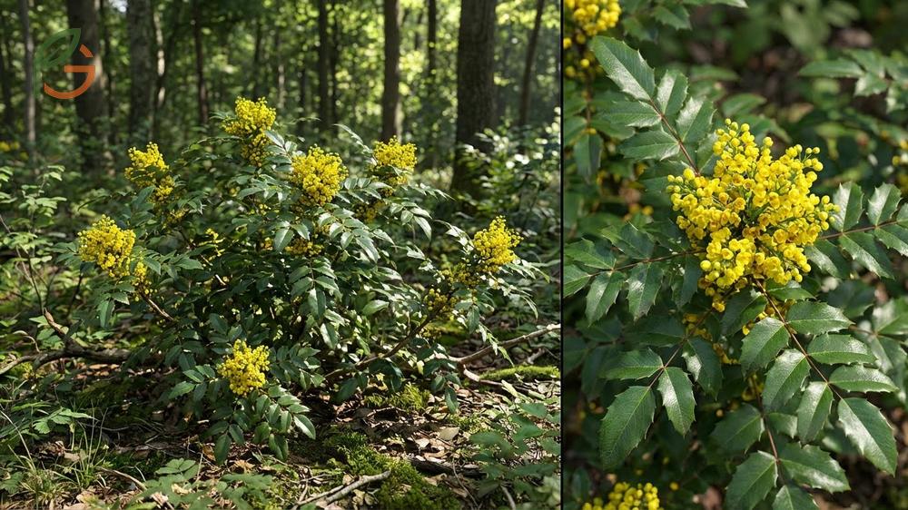 Identifying Oregon grape in the wild using compound pinnate leaves and blue-black berry clusters.