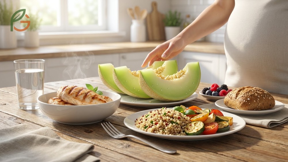 Pregnancy nutrition honeydew ideas include balanced snacks paired with protein sources like yogurt and nuts.
