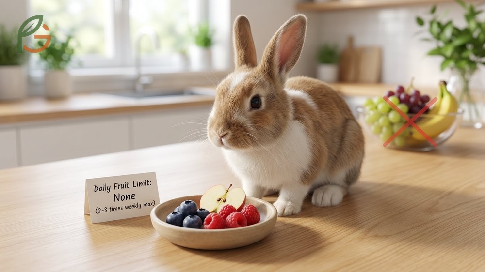 Safe fruits for rabbits include blueberries and raspberries 2-3 times weekly under 2 tablespoons total preventing sugar overload