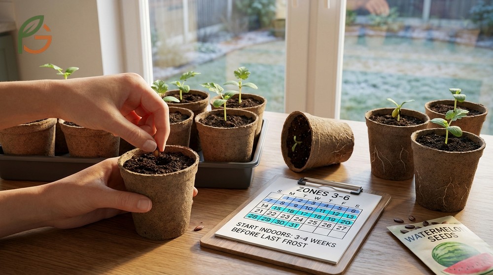 When to start watermelon seeds indoors involves planting in biodegradable pots 3 to 4 weeks before the last frost.