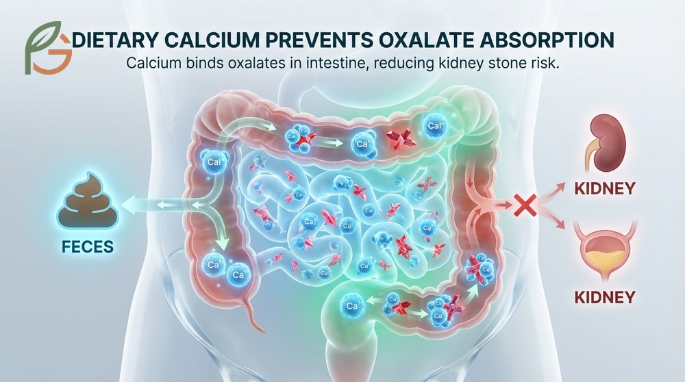 Calcium oxalate stones diet recommending 800 to 1200 mg of calcium daily to reduce oxalate absorption.