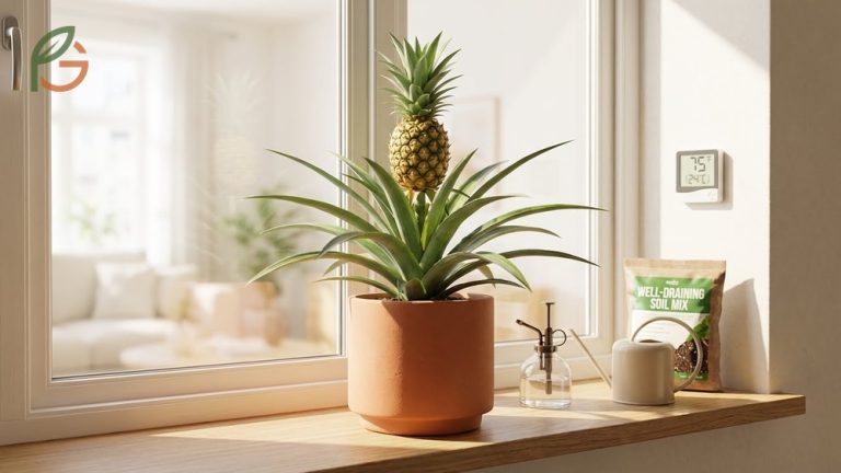 Care for a pineapple plant indoors requires bright light and well-draining soil to mimic tropical conditions.