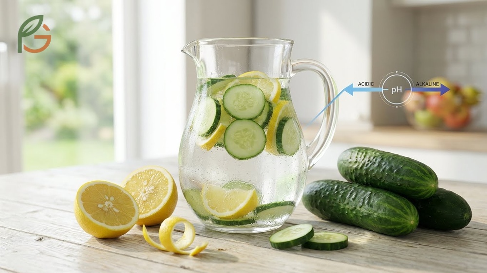 Cucumber and lemon juice benefits combining vitamin C and alkalizing properties for enhanced detox support.