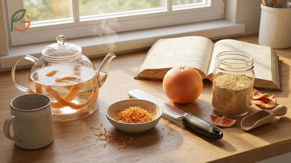 Grapefruit peel recipes include steeping dried peel for tea or grinding it into powder for savory seasoning.