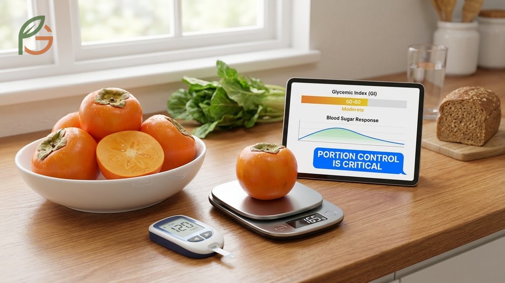 Is persimmon good for diabetes given its moderate glycemic index of 50-60 and fiber content that slows sugar absorption.