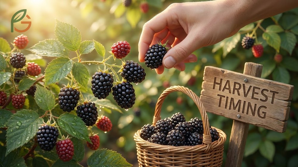 Freshly picked blackberries being placed in a cool area immediately to preserve firmness and flavor after harvesting.