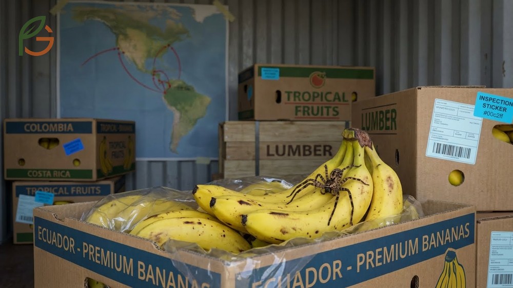 Spiders in shipments rarely survive the cold storage transport of 54 degrees Fahrenheit used for banana preservation.