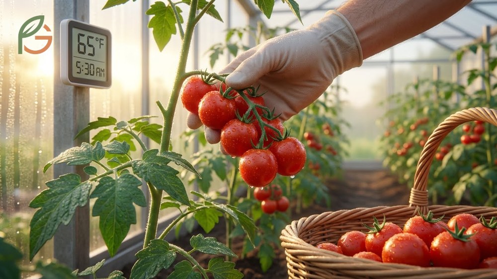 Best picking time for cherry tomatoes is early morning between 5 and 9 AM to ensure 20% more sugar content.