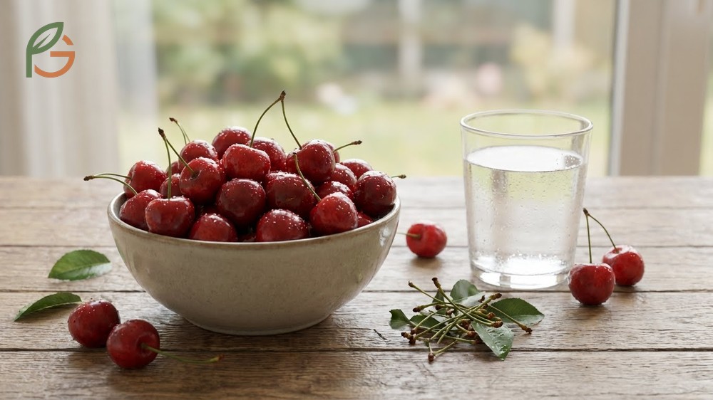 Nutritional comparison showing fresh cherries at 63 calories versus dried cherries at 333 calories per 100 grams.