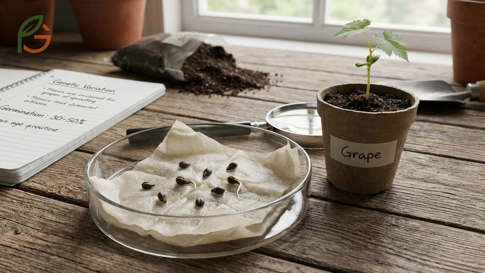 Growing grapes from seed results in genetic variation where seedlings differ from parent vines in flavor and growth.