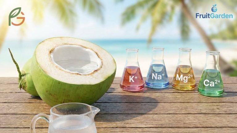 Glass of fresh coconut water showing natural electrolytes like potassium and magnesium for effective hydration.