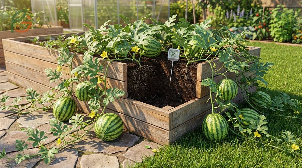 Growing watermelon in a raised bed helps soil warm faster and improves drainage for healthier root systems.