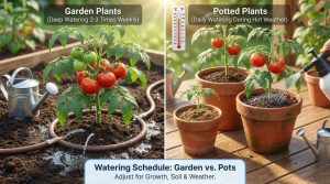 How often to water tomato plants depends on soil type with sandy soil needing water 3 to 4 times per week.