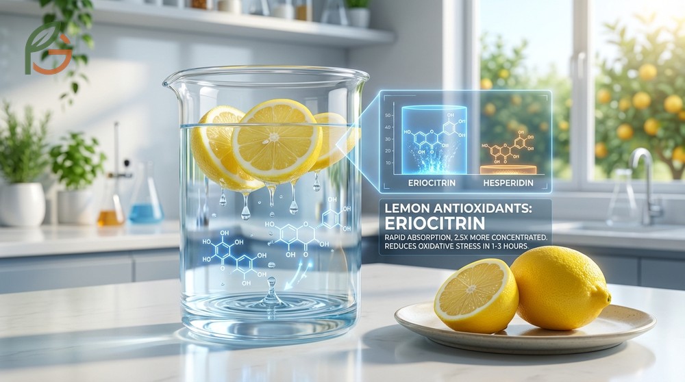 Lemon antioxidants and flavonoids like eriocitrin absorb quickly to reduce oxidative stress markers in the body.