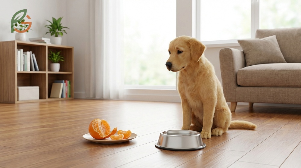 Mandarin dog health signs to watch including vomiting and lethargy after consuming citrus fruits.