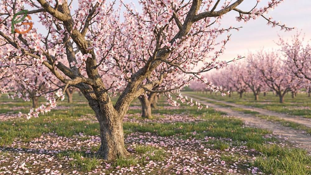When do peach trees bloom across different regions with early spring pink flowers on branches.