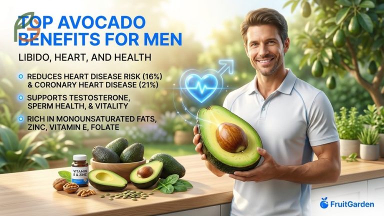 Avocado benefits for men covering libido enhancement, heart health protection, and essential nutrients like zinc.
