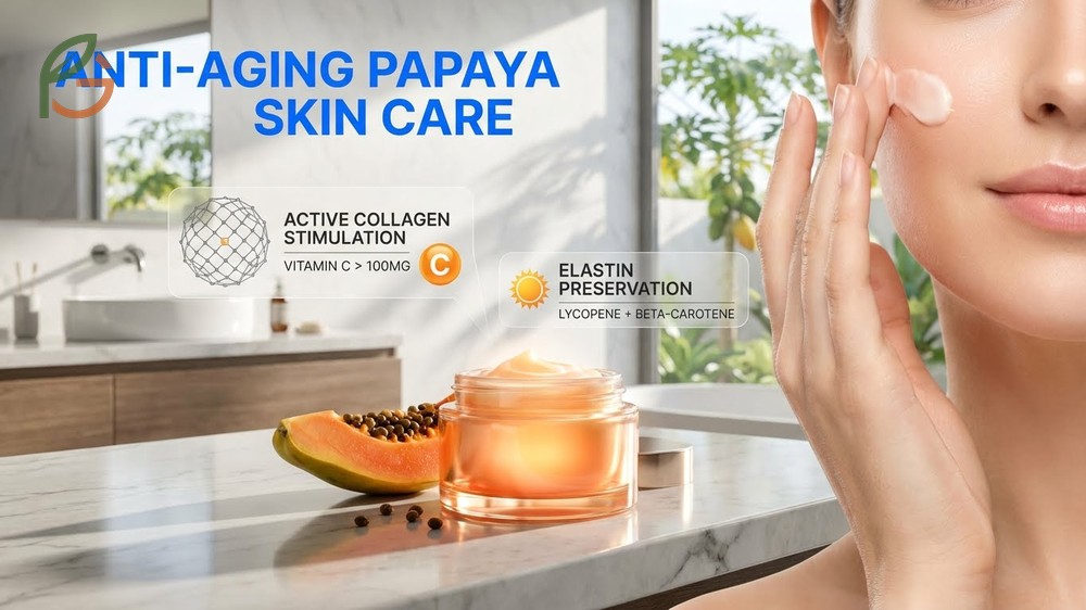 Papaya antioxidants lycopene and beta carotene protecting skin from UV damage and reducing appearance of fine lines.