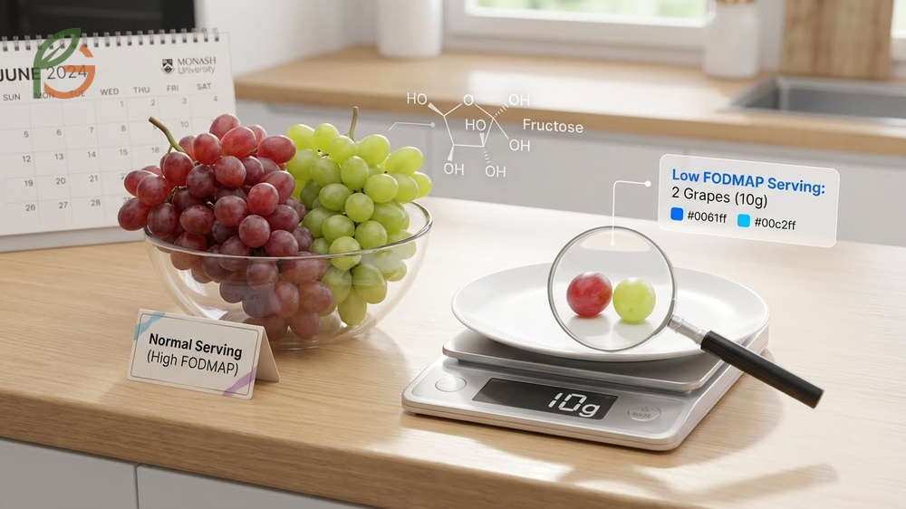 Are grapes low FODMAP explained with updated serving sizes of two grapes for IBS management.