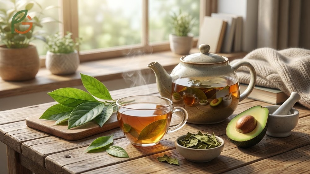 Avocado leaf tea reduces inflammation and promotes relaxation but may cause allergic reactions in some sensitive individuals.
