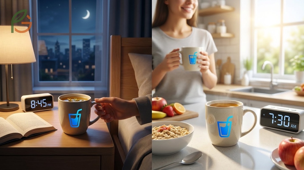 Best time to drink for sleep is in the morning and 2 hours before bedtime to support circadian rhythms.