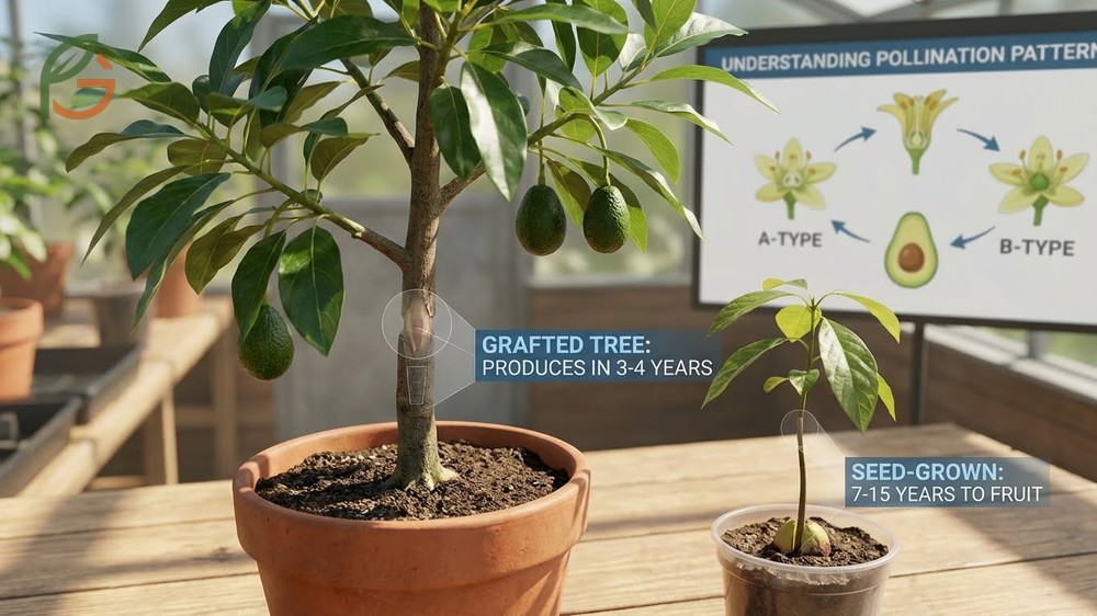 Comparison of how to grow avocado fruit using grafted nursery trees versus seed-grown trees for home gardens.