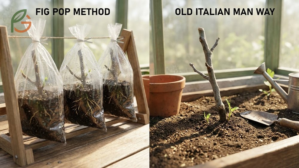 How to root fig tree cuttings in water or soil by maintaining temperatures between 75 and 80 degrees Fahrenheit.
