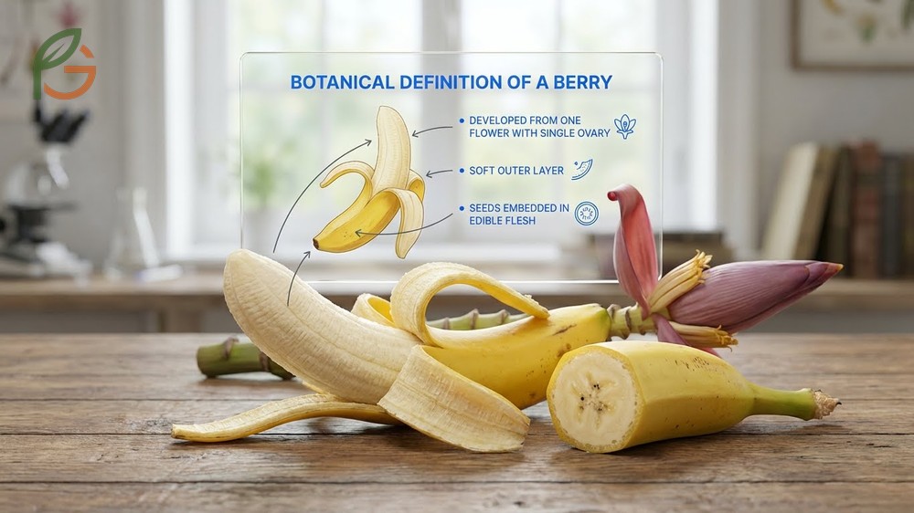 Is a banana a berry based on the single ovary development and seeds embedded in soft edible flesh.
