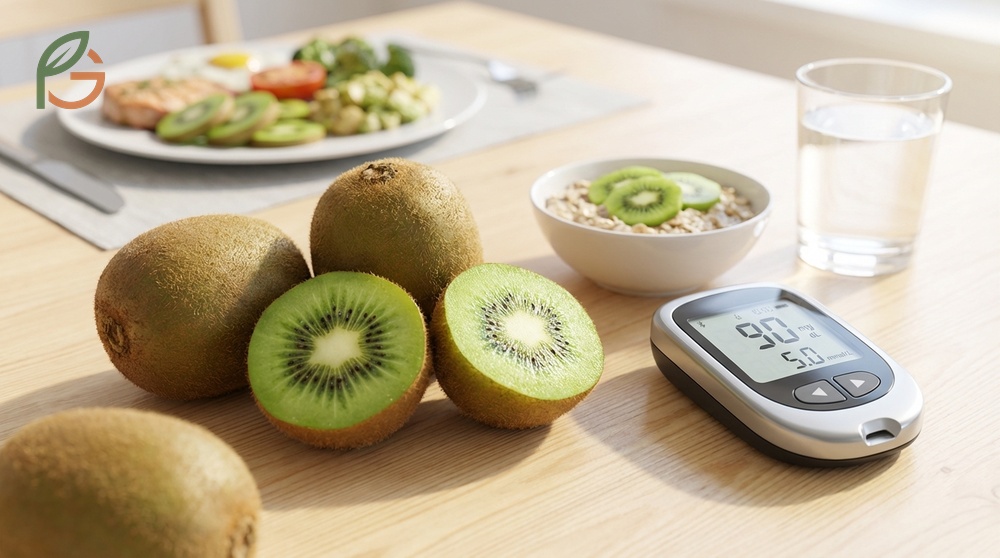 Kiwi for specific conditions showing a low glycemic index of 39 to 52 which is suitable for diabetes management.
