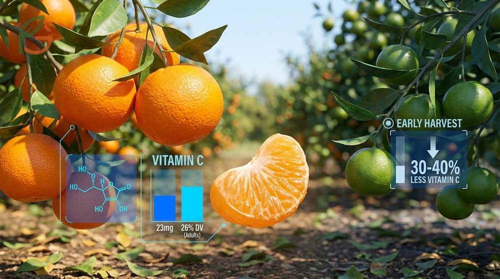 Vitamin content in tangerines features 23mg of ascorbic acid meeting 26% of daily recommended intake.