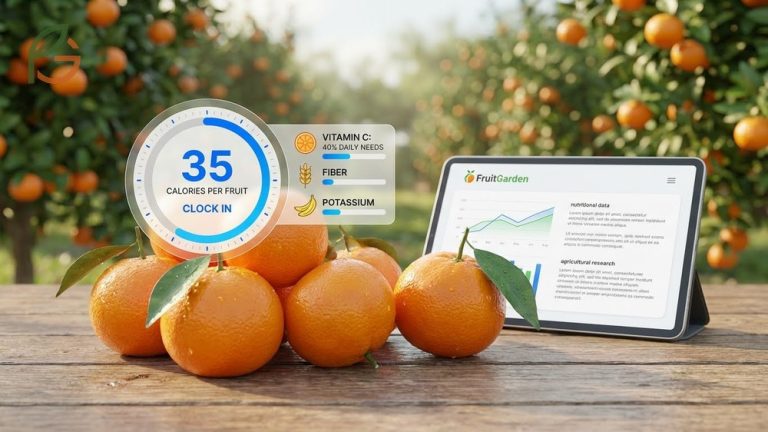 Calories in a clementine guide highlighting just 35 calories per fruit and 40% of daily vitamin C needs.