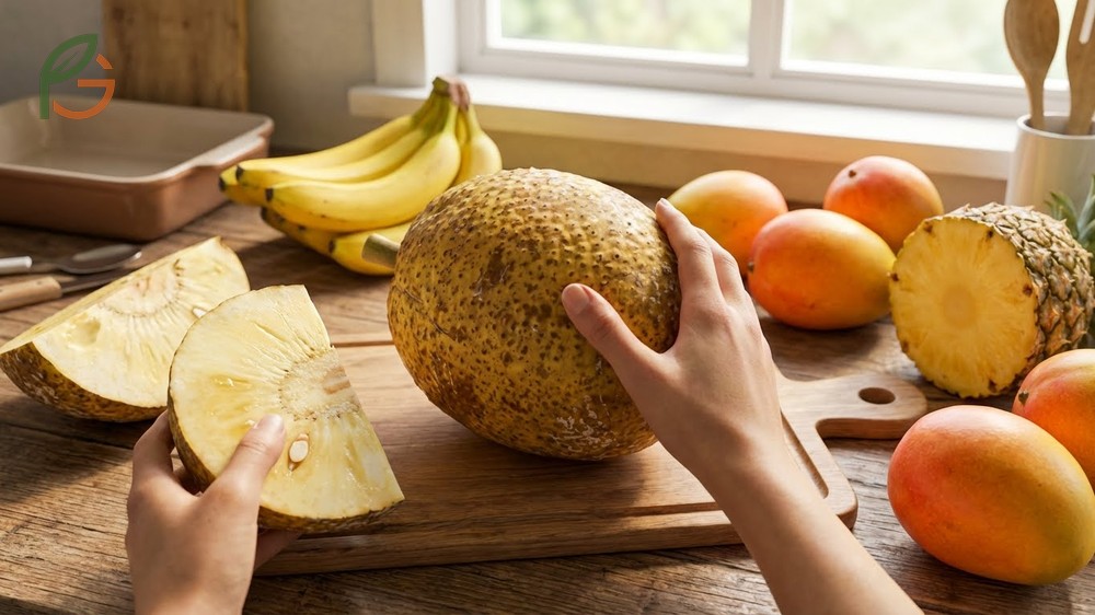 Cooking ripe breadfruit for sweet applications like pancakes or grilled desserts.