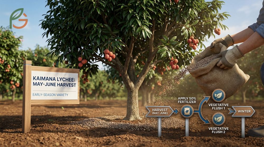 Fertilizing lychee trees follows a seasonal schedule where nitrogen application stops in late October to trigger the winter dormancy period.