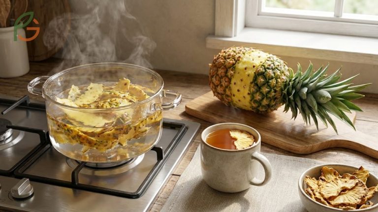 Pineapple peels rich in antioxidants and bioactive compounds ready for brewing healthy tea.