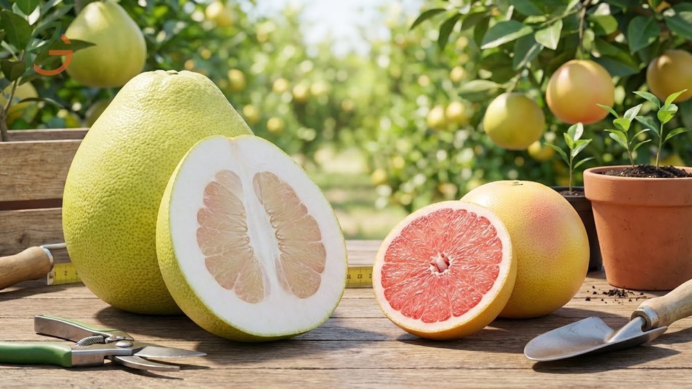 Pomelo vs grapefruit comparison highlights massive size differences with pomelos reaching 6 to 10 inches compared to smaller grapefruits.
