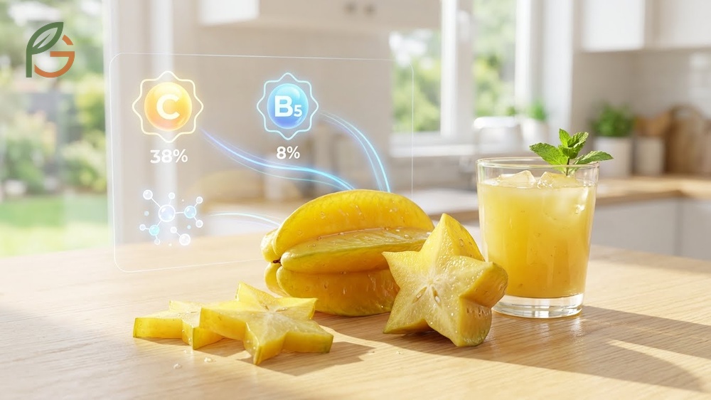 Vitamin content starfruit profile includes 34mg of vitamin C and 133mg of potassium to support immune health.