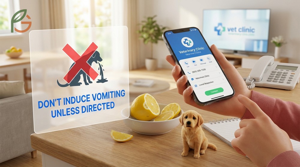 What to do if dog eats lemon steps including withholding food for 2 hours and contacting a vet.