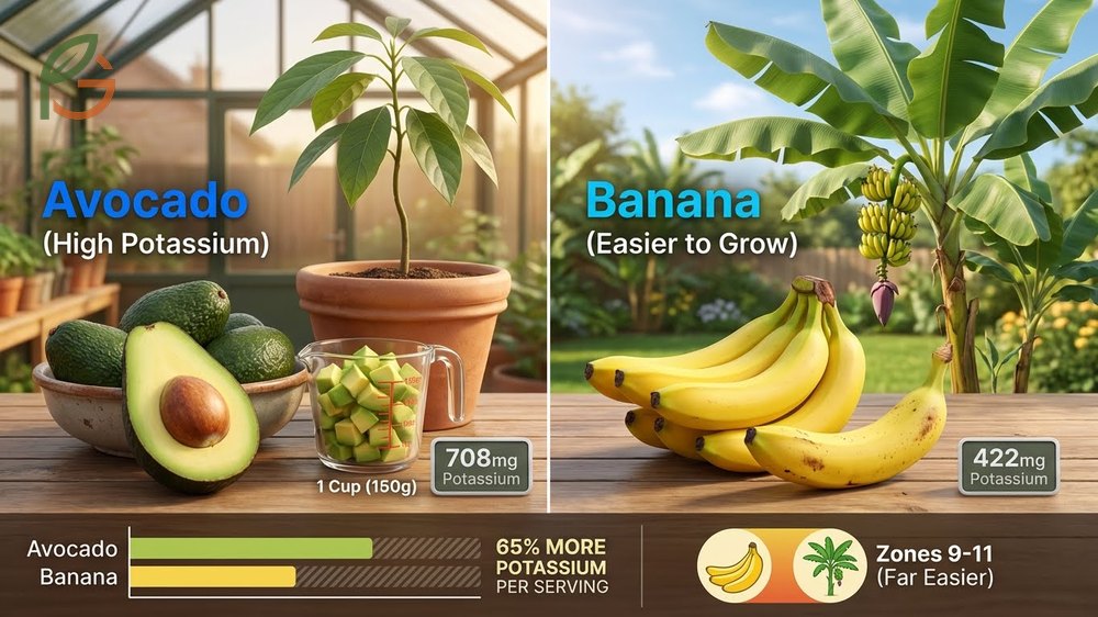 Avocado vs banana potassium comparison shows avocados have more potassium but bananas are easier to grow.
