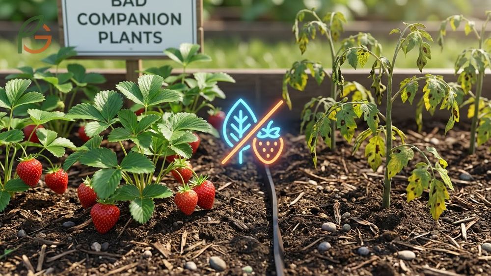 Bad companion plants for strawberries warning against nightshades like tomatoes that spread verticillium wilt.