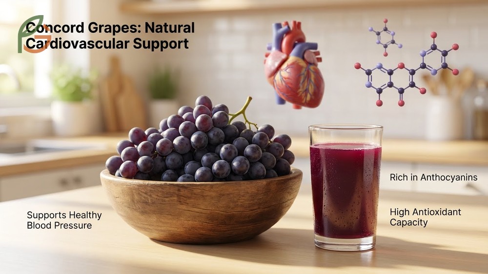 Benefits of Concord grapes heart health improvements in artery function and blood pressure.