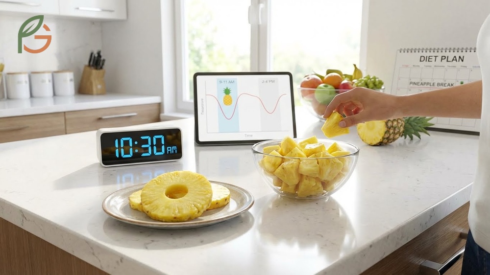 Clock pointing to mid morning indicating the optimal time to eat pineapple to prevent lunchtime overeating.