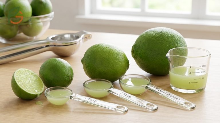 How much lime juice in one lime guide explains that a medium fruit typically yields 2 tablespoons or 1 fluid ounce of fresh juice.