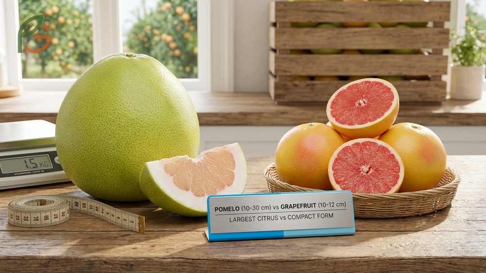 Pomelo vs grapefruit physical traits show pomelos weighing up to 4 pounds while standard grapefruits typically weigh under 1 pound.