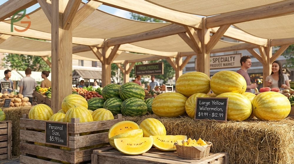 Where to buy yellow watermelon at grocery stores and farmers markets with prices ranging from 4 to 12 dollars.