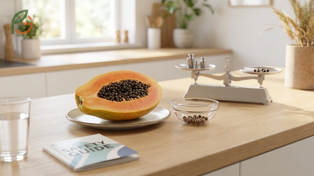 Are papaya seeds safe to eat for most adults when limited to 5-10 seeds daily to avoid gastrointestinal discomfort.