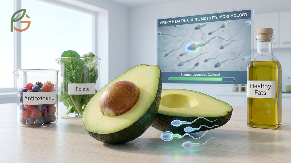 Avocado benefits for men sperm health improved by antioxidant protection and 60mg of folate per serving.